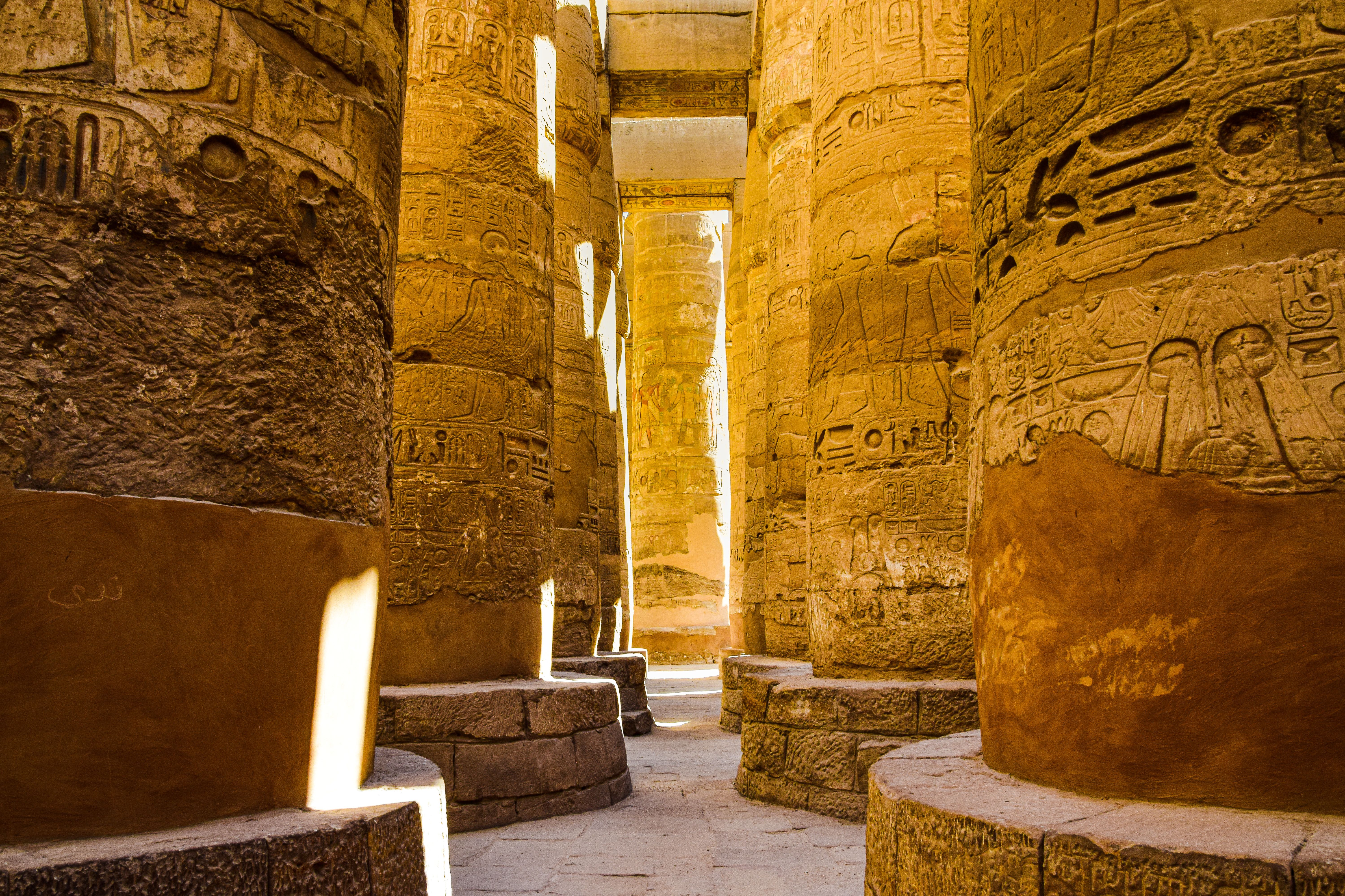 Sunlit ancient columns at Karnak Temple in Luxor, showing the wider range of historic sites in Egypt.